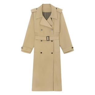 PAPERLLL辛间翻领气质风衣女款2025新款秋季中长款卡其色大衣外套