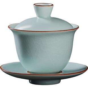 容山堂豆青汝窑三才盖碗功夫茶具陶瓷家用可养开片茶杯泡茶碗单只