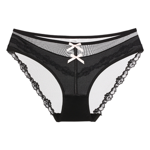 3条装丨蕾丝内裤女夏薄缎面性感黑色速干轻薄透气中腰镂空三角裤