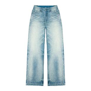 ANTIDOTE 碎烫钻洗水落色浅蓝牛仔裤男复古高街直筒休闲阔腿长裤