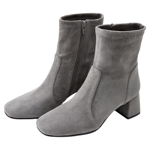 [奥黛丽]莎莎苏2025秋冬新款方头增高包脚显瘦弹力靴加绒百搭短靴