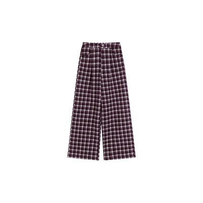 秋冬季加绒毛呢格子阔腿裤