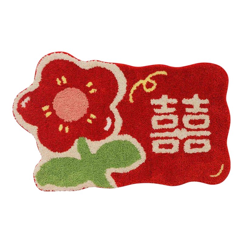 喜庆喜字结婚地垫簇绒花朵地毯