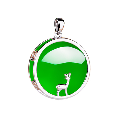 圆形翡翠和田绿松石21*21银吊坠