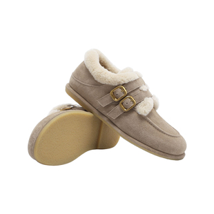 OZZEG2025新款双排搭扣勃肯鞋皮毛一体保暖单鞋女加绒雪地靴25D30