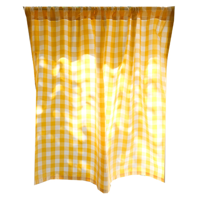 复古可爱黄格门帘隔断帘穿杆款