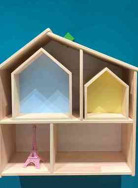 多巴胺彩色小木屋摆件墙上装饰品厨房木质房子幼儿园收纳壁挂道具