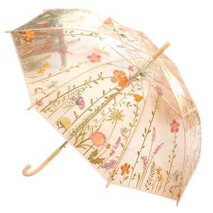 碎花朵透明伞长柄伞 拱形印花三折叠伞小清晰防水雨伞
