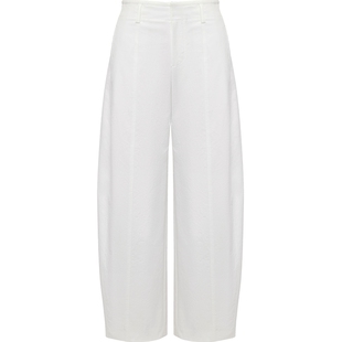 EP雅莹2025早秋新款女装 白色简约直筒高腰休闲弯刀裤6493A