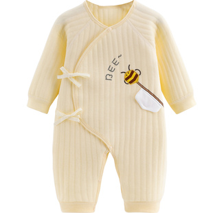 新生婴儿儿衣服秋冬保暖纯棉夹棉服和尚服初生宝宝连体衣哈衣秋装