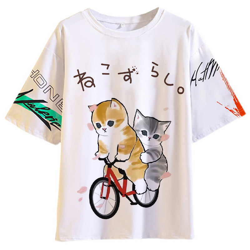 2025新款mofusand猫衣服宽松T恤夏季男女孩鲨鱼猫短袖衫半袖可爱