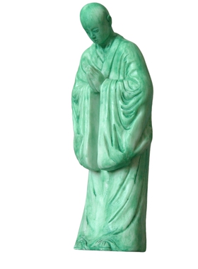 淡绿色复古谦卑小僧佛像摆件家居装饰品禅意艺术品祥和小和尚沙弥