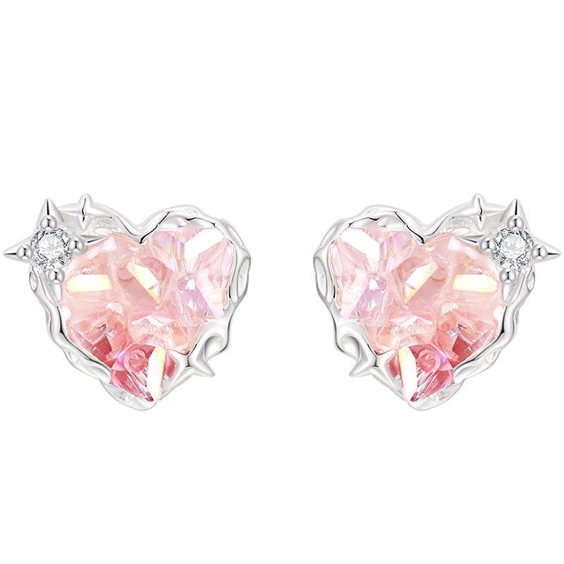 中国黄金珍尚银纯银爱心耳钉养耳洞小众轻奢生日礼物送女生S925