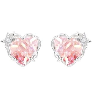 中国黄金珍尚银纯银爱心耳钉养耳洞小众轻奢生日礼物送女生S925