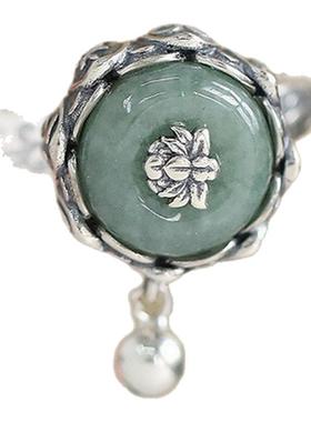 925银翡翠A货平安扣莲花复古戒指女2025年可转动小众设计指环饰品