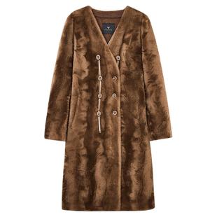 佧茜文高级奢感环保皮草外套2025冬季新款丰盈绒感加厚毛呢大衣女