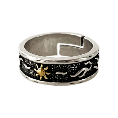 太阳图腾镀S925银开口戒指
