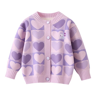 史努比童装女童针织开衫外套2025新款洋气加绒上衣儿童秋冬季毛衣