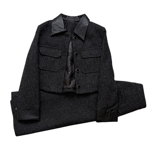 皮面拼接小香风翻领羽绒服套装女2026冬季新款洋气的巨好看两件套