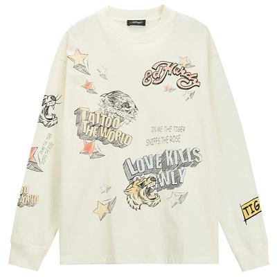 Ed Hardy埃德哈迪冬季新款男士美式复古潮牌虎头时尚长袖T恤