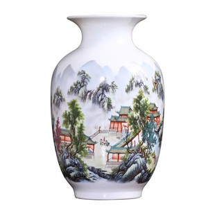 景德镇陶瓷器小花瓶摆件客厅插花干花中式家居装饰品电视柜工艺品