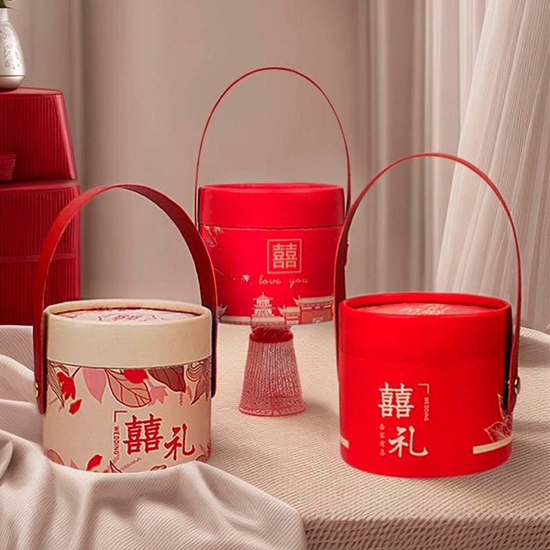 僮烨糖盒子结婚喜糖果糖盒新款圆筒包装盒礼盒空盒婚礼纸盒2024