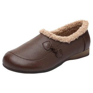 冬天妈妈鞋子真皮软底冬季女鞋豆豆鞋加绒保暖棉鞋中老年休闲皮鞋