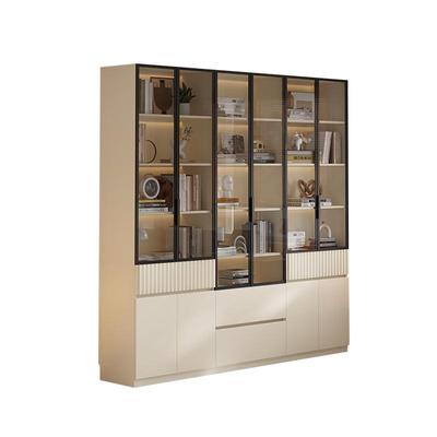 奶油白实木书柜书架一体