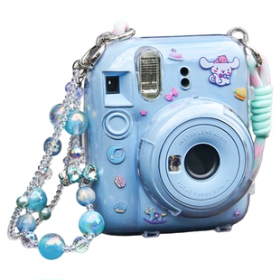 适用拍立得mini12保护套instax富士mini12保护套透明保护水晶壳硅胶套相机包收纳包硬壳子防摔防撞配件含背绳