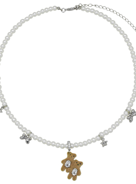 AWE轻奢小众双生小熊珍珠项链女