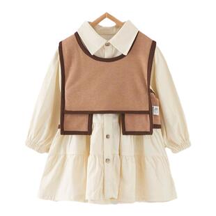 童泰女童连衣裙春秋季宝宝休闲外出衣服洋气秋装马甲衬衣裙2件套