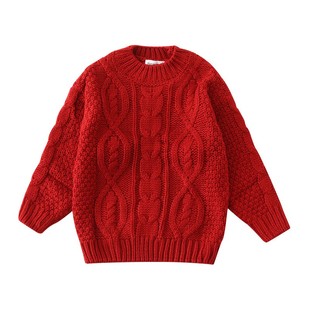 马年新年亲子装秋冬一家三四口毛衣红色麻花家庭装过年拜年服外套