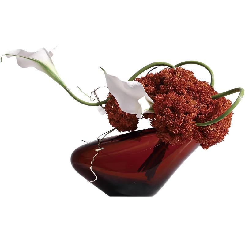 花小只 現(xiàn)代輕奢玻璃紅色花藝風(fēng)習(xí) 售樓處樣板間客廳玄關(guān)瓶花擺件