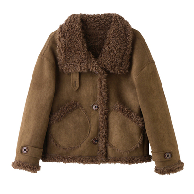 麂皮绒羊羔毛短外套女