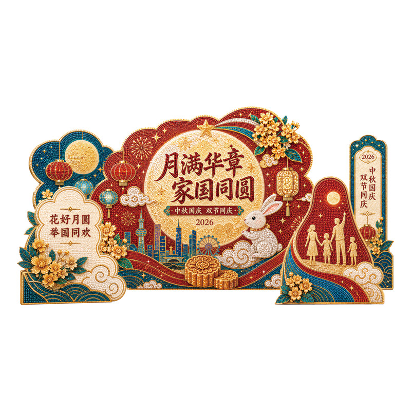2026中秋节氛围布置打卡装饰KT板商场景门店铺国庆活动背景墙展板