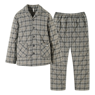 睡衣男冬季三层加厚加绒纯棉夹棉保暖款青年外穿冬天家居服两件套