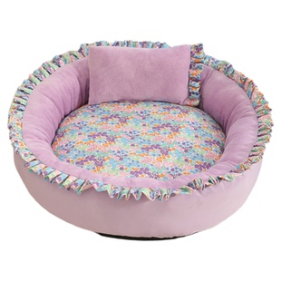 小碎花狗窝四季通用中小型犬狗狗睡垫小比熊宠物圆形猫窝猫咪用品