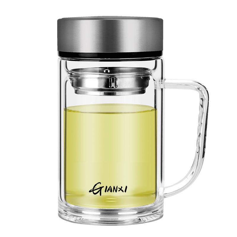 带把手办公室大容量双层玻璃杯