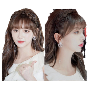 遮白发的发箍鱼骨辫假发刘海一体增高颅顶有鬓角麻花辫子外出头饰