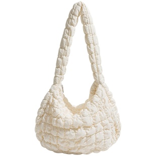 橙子少女褶皱云朵托特包大号大容量新款春夏泡泡单肩斜挎包羽绒包