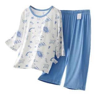 莫代尔睡衣儿童家居服套装男童半袖七分袖长袖长裤2025新款夏薄凉