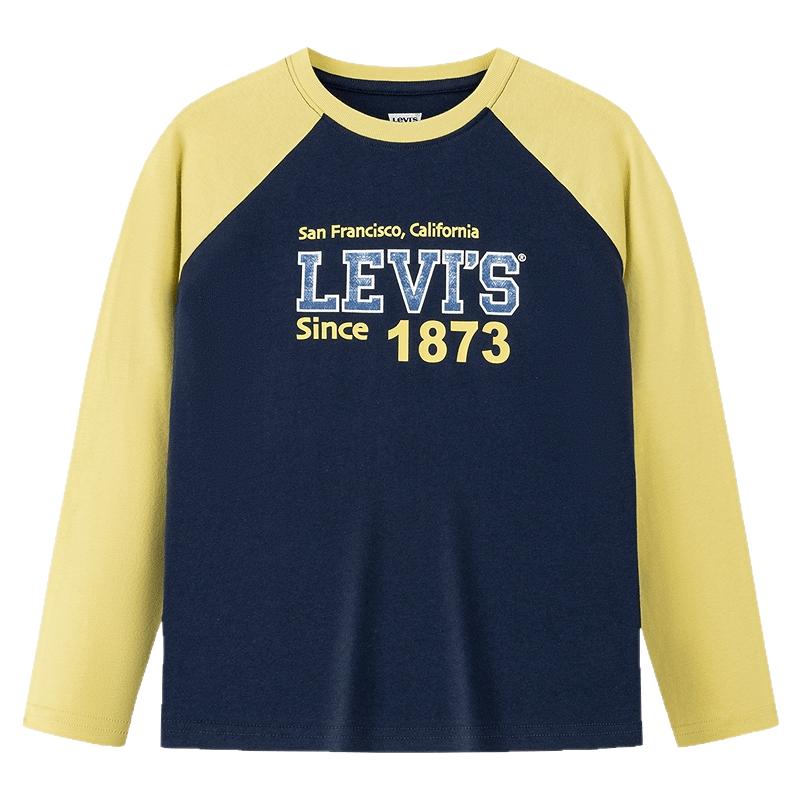 Levi's李维斯儿童插肩长袖T恤秋男女中大童复古撞色纯棉打底上衣