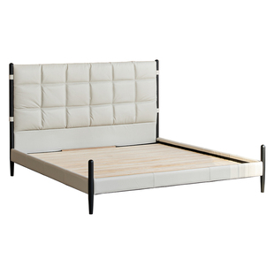 巴黎真皮实木床现代法式主卧高屏大床头层牛皮中古大气双人软包床