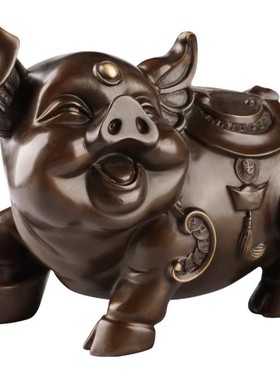 黄铜工艺品五福大财猪家居摆件生肖生日礼品纳财猪开业礼品