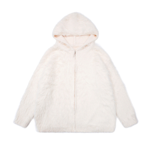 BBING甜饼 奶油团子 早春慵懒毛绒外套百搭宽松显瘦针织连帽开衫