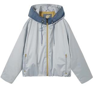 谜底连帽短款羽绒服2025冬季新品大廓形牛仔拼接绣花女254MY1470