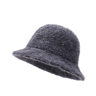 芝士商店~羊毛卷边渔夫帽女秋冬休闲帽子显脸小盆帽灰色千金礼帽