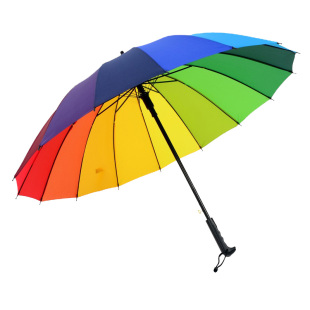 特价16骨素色彩虹伞长柄直杆伞防风伞晴雨伞商务伞定制logo广告伞