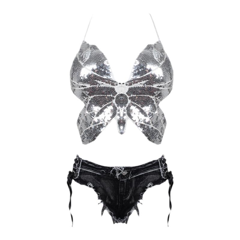 型盛泳衣女比基尼蝴蝶亮片小众性感纯欲辣妹海边度假拍照2025新款