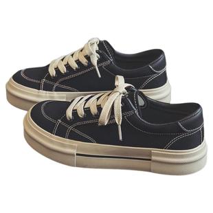 人本红色帆布鞋女款2025秋季百搭学生运动鞋厚底透气圆头休闲板鞋